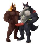 abs absurd_res alpha_channel animal_genitalia animal_penis anthro anubian_jackal balls biceps bottomwear canid canine canine_genitalia canine_penis canis clothing duo erection eyes_closed fluffywuffy fur genitals hi_res humanoid humanoid_genitalia humanoid_penis jackal league_of_legends looking_at_another male male/male mammal muscular muscular_anthro muscular_male nasus_(lol) nipples nude pecs pecs_touching penis riot_games tail teeth vein veiny_penis warwick_(lol) wolf