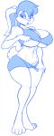 absurd_res adjusting_clothing anthro areola areola_slip big_breasts bottomwear breasts clothing crop_top female hair hi_res lagomorph leporid lola_bunny looking_down looney_tunes mammal monochrome rabbit rabbit_ears shirt short_hair shorts simple_background skidd solo standing topwear warner_brothers white_background