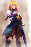  agrias_oaks armor blonde_hair blue_eyes braid final_fantasy final_fantasy_tactics hands_on_hilt kara_(color) long_hair single_braid solo sword weapon 