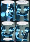 3d_(artwork) anthro armpit_hair black_hair blue_body blue_fur body_hair bottomwear brother_(lore) brother_and_sister_(lore) clothed clothing comic denim denim_bottomwear denim_clothing dialogue digital_media_(artwork) duo english_text felix_(striped_sins) female fur hair hand_on_butt hand_on_shoulder happy hi_res jacket jeans joyful leather leather_clothing leather_jacket leather_topwear male mammal markings open_clothing open_jacket open_topwear orange_eyes pants procyonid purple_eyes raccoon ryder_(striped_sins) shirt sibling_(lore) sister_(lore) smile smiling_at_partner speech_bubble striped_markings striped_sins striped_tail stripes t-shirt tail tail_markings tank_top text topwear willitfit