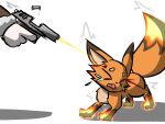 blood bodily_fluids canid canine crying female feral fire fox foxparks gun head_injury head_shot hi_res imminent_death mammal pal_(species) palworld pocketpair ranged_weapon shaking shivering snuff tears weapon yuumisocute