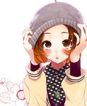  blush face fashion flower forehead hands hat hat_tug jewelry looking_up necklace original pochi_(pochi-goya) solo 