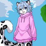 1:1 absurd_res anthro clothing girly hi_res hoodie male pink_clothing pink_hoodie pink_topwear slim solo topwear