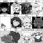  &lt;o&gt;_&lt;o&gt; 6+girls :&lt; :d \(^o^)/ alice_margatroid angry blush bow chibi cigarette closed_eyes constricted_pupils crying crying_with_eyes_open disdain embarrassed expressionless expressions formal frills full-face_blush greyscale hakurei_reimu happy hat hat_bow hat_removed headwear_removed heart highres horn hoshiguma_yuugi kirisame_marisa looking_at_viewer looking_to_the_side lyrica_prismriver mitsudomoe monochrome moriya_suwako motion_lines multiple_girls multiple_tails necktie nervous ookiku_furikabutte open_mouth parody reisen_udongein_inaba sad shaded_face slit_pupils smile snake-eyed_kanako style_parody suit surprised sweatdrop tail teardrop tears touhou ufo ume_(noraneko) wavy_mouth yakumo_ran yasaka_kanako 