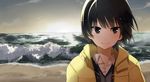  amagami beach horizon jacket nanasaki_ai ocean saitou_yuu solo 