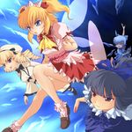  black_hair blonde_hair blue_eyes blue_hair bow brown_eyes cirno drill_hair hair_bow hat long_hair luna_child multiple_girls red_eyes short_hair star_sapphire sunny_milk touhou wancozow wings 