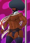  abs afro beard black_eyes bulge crossdressing dark_skin dark_skinned_male fabulous facial_hair garter_belt garterbelt_(psg) male_focus manly muscle panty_&amp;_stocking_with_garterbelt parody priest solo thighhighs 