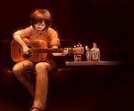  acoustic_guitar brown_hair guitar instrument konpasu meiko music orange_(color) red short_hair singing solo vocaloid 
