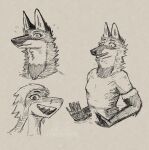 anthro bodily_fluids canid canine expressions female fish invalid_tag mammal maned_wolf marine nervous shark shocked sketch smile sweat teeth thewolffinsnow