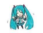  1girl aqua_eyes aqua_hair aqua_necktie bare_shoulders blue_hair blush breasts chibi closed_eyes detached_sleeves green_hair hashitanai hatsune_miku long_hair looking_at_viewer necktie open_mouth twintails vocaloid 