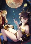  arm_warmers armlet asymmetrical_legwear asymmetrical_sleeves bare_shoulders bikini black_hair blonde_hair bow breasts cleavage cloak detached_sleeves dress earrings elbow_gloves ereshkigal_(fate) fate/grand_order fate_(series) gloves hair_bow hair_ribbon highres hoop_earrings infinity_symbol ishtar_(fate) jewelry long_hair looking_at_viewer medium_breasts mismatched_bikini multiple_girls navel neck_ring parted_bangs red_cloak red_eyes red_ribbon ribbon single_arm_warmer single_detached_sleeve single_elbow_glove single_sleeve single_thighhigh smile swimsuit taka.yana thighhighs tiara two_side_up underworld uneven_legwear uneven_sleeves 