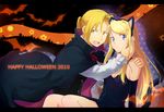  1girl 2010 animal_ears bad_id bad_pixiv_id blonde_hair blue_eyes cat_ears cat_tail couple edward_elric fullmetal_alchemist halloween happy_halloween hetero kemonomimi_mode long_hair open_mouth ponytail riru tail winry_rockbell yellow_eyes 