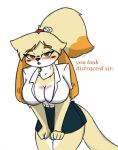 animal_crossing anthro big_breasts blush breasts cleavage clothed clothing female isabelle_(animal_crossing) nintendo pace-maker small_waist solo thick_thighs wide_hips