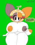 anthro big_breasts breasts cheezborger_(chikn_nuggit) chikn_nuggit confusion dialogue felid feline female hi_res humanoid mammal signature simple_background solo speech_bubble tail thick_thighs thighs ultranitro