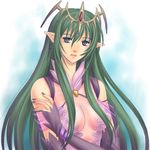  bad_id bad_pixiv_id breasts cleavage detached_sleeves elf fire_emblem fire_emblem:_monshou_no_nazo green_eyes green_hair headdress large_breasts long_hair lowres mamkute nagi_(fire_emblem) ohmi_blue pointy_ears see-through 