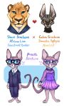 2021 :3 absurd_res alpha_channel anthro biped blue_eyes border breasts calvin_sinclaire claws clothing digital_drawing_(artwork) digital_media_(artwork) digitigrade domestic_cat dress duo english_text eye_contact eyewear feet felid feline felis female fur fuzzbutts_(lopoddity) glasses grey_body grey_skin hairless hairless_cat handpaw headshot_portrait heart_symbol hi_res larger_female lion looking_at_another lopoddity male male/female mammal markings multiple_images pantherine paws portrait priscilla_sinclaire purple_clothing purple_dress shari_sinclaire simple_background size_difference small_breasts smaller_male smile solo sphynx_(cat) standing suit text trans_(lore) trans_woman_(lore) transparent_border white_background yellow_body yellow_eyes yellow_fur