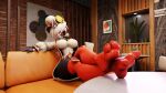 anthro blender_(software) breasts canid clothing eyewear feet female foot_focus fur hi_res humanoid legwear mammal nintendo pantyhose paws purah purah_(mayosplash) red_eyewear soles solo tears_of_the_kingdom the_legend_of_zelda toes white_body white_fur yujian