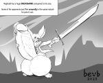 balls bewbdraws big_balls big_penis bunny_ears_(disambiguation) dungeons_and_dragons furry genitals greatsword hasbro hero hi_res huge_balls huge_penis huge_weapon hyper hyper_balls hyper_genitalia hyper_penis lagomorph leporid mammal melee_weapon penis pose rabbit sword text weapon wizards_of_the_coast