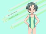  glasses green_hair lucky_star narumi_yui short_hair swimsuit 