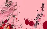  blood calligraphy fire fujiwara_no_mokou hair_ribbon highres long_hair looking_back profile red_eyes ribbon solo tokiame touhou translation_request very_long_hair wallpaper white_hair 