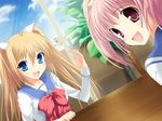  angel_navigate blonde_hair blue_eyes game_cg morino_hinako pink_eyes pink_hair seifuku shinjou_koharu 