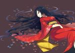  black_hair japanese_clothes kimono kurasawa_moko long_hair lying original solo very_long_hair water 