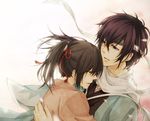  blue_eyes brown_eyes brown_hair hakuouki_shinsengumi_kitan japanese_clothes kimono purple_hair saitou_hajime yukimura_chizuru 