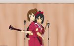  black_hair bow brown_hair guitar hirasawa_yui instrument japanese_clothes k-on! microphone nakano_azusa ponytail vector 