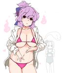  :3 bad_id bad_pixiv_id bikini breast_envy breasts ghost hairband huge_breasts jacket jacket_over_swimsuit konpaku_youmu konpaku_youmu_(ghost) micro_bikini multiple_girls one-piece_swimsuit pink_hair red_eyes rkrk saigyouji_yuyuko school_swimsuit short_hair swimsuit touhou underboob 