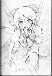  cirno greyscale monochrome sketch solo touhou traditional_media vent_arbre 