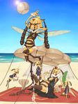 beach bee_girl bikini copyright_request crown day highres insect_girl jon_henry_nam lens_flare monster_girl multiple_arms multiple_girls one-piece_swimsuit outdoors parasol queen_bee school_swimsuit shaved_ice swimsuit umbrella volleyball 