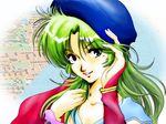  aoi_minatsuki blue_eyes green_hair hat lipstick long_hair makeup map megazone_23 smile solo tokimatsuri_eve 