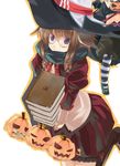  book dress glasses halloween hammer_and_sickle hat jack-o'-lantern kabocha_(monkey4) kemomimi_megane_shisho-san original pumpkin solo witch_hat 