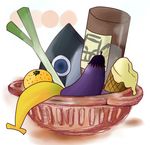  banana bottle eggplant food fruit hatsune_miku ice_cream kagamine_len kagamine_rin kaito kamui_gakupo lowres megurine_luka meiko no_humans objectification orange spring_onion tuna vocaloid 
