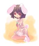  :3 animal_ears animal_slippers bad_id bad_pixiv_id brown_hair bunny_ears bunny_slippers bunny_tail highres inaba_tewi okotan_(dewdrops) red_eyes short_hair slippers solo tail touhou 