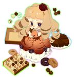  bad_id bad_pixiv_id blush bow box_of_chocolates cake candy child chocolate copyright_request doughnut dress eating flower food gown hair_bow hair_flower hair_ornament kacchuu pastry solo surprised 