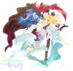  blonde_hair blue_eyes blue_hair boots dual_persona long_hair macross macross_frontier macross_frontier:_itsuwari_no_utahime mooche multiple_girls sheryl_nome thigh_boots thighhighs 