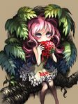  dress eating food fruit juice leaf minigirl original pink_hair purple_hair raspberry sitting solo tree ume_(illegal_bible) 
