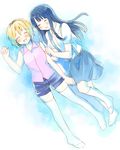  bad_id bad_pixiv_id blonde_hair blue_hair blush furude_rika happy higurashi_no_naku_koro_ni houjou_satoko kneehighs long_hair multiple_girls short_hair socks thighhighs white_legwear yoshioka_mitsuko 