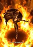  1girl barefoot belial_(artist) black_hair breasts cape choker cleavage demon&#039;s_souls demon's_souls dress feet female fire from_software full_body jewelry long_hair looking_up maiden_in_black necklace solo souls_(from_software) staff 