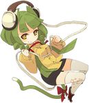  animal_ears boots cat_ears cat_tail cowboy_boots full_body green_hair headphones mota original ribbon solo tail tail_ribbon thighhighs transparent_background yellow_eyes 