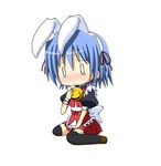  1boy animal_ears apron ayasaki_hayate bad_id bad_pixiv_id blue_hair blush bunny_ears chibi crossdressing hayate_no_gotoku! highres hitsuki_miyu kneeling maid male_focus otoko_no_ko solo tears thighhighs 