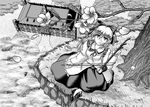  59bits bad_id bad_pixiv_id bow bow_(instrument) cherry_blossoms erhu flower greyscale hair_ornament looking_up monochrome outdoors satsuki_rin scarlet_devil_mansion shoes solo touhou tree 