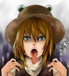  artist_name bad_id bad_pixiv_id blonde_hair blue_eyes character_name eyes hat long_tongue moriya_suwako short_hair solo tongue tongue_out touhou yukinojou_yakan 