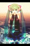  aqua_eyes detached_sleeves green_hair hatsune_miku headphones headset ibitsu letterboxed long_hair necktie skirt smile solo thighhighs twintails very_long_hair vocaloid zettai_ryouiki 