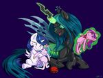  2015 blue_hair changeling fan_character female friendship_is_magic glowing green_hair hair holes horn levitation magic my_little_pony pin plushie princess_cadance_(mlp) princess_celestia_(mlp) queen_chrysalis_(mlp) sorcerushorserus voodoo wings 