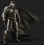  armor batman batman_(series) belt bruce_wayne cape dawn_of_justice dc_comics dccu full_body gauntlets glowing glowing_eyes male_focus simple_background solo standing 