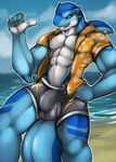  abs anthro beach bulge clothing cloud day fish male marine outside sand seaside shark shirt sky solo tojo_the_thief underwear water 