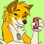  animated anthro canine dog_tags drinking female food fox looking_at_viewer mammal one_eye_closed simple_background smile soft_drink unknown_artist wink 