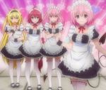  4girls blonde_hair blush konjiki_no_yami kurosaki_mea maid maid_headdress momo_velia_deviluke multiple_girls nana_asta_deviluke pink_hair purple_eyes ribbon screencap siblings sisters stitched tail tail_grab thighhighs to_love-ru to_love-ru_darkness to_love-ru_darkness_2nd twins violet_eyes wrist_cuffs zettai_ryouiki 